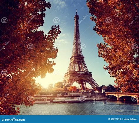 Seine In Paris With Eiffel Tower In Autumn Time Stock Photo Image