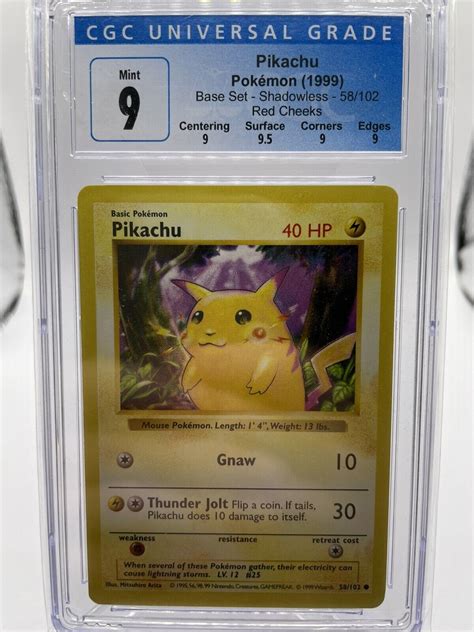 Pokemon TCG Pikachu 58 102 Base Set Shadowless Red Cheeks 1999 CGC 9