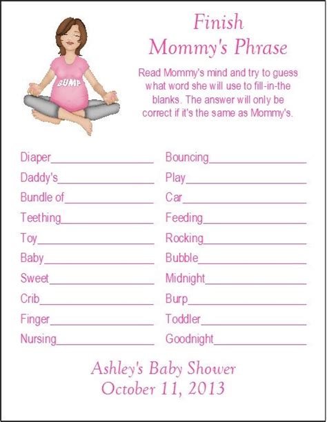 24 Personalized FINISH MOMMY S PHRASE Baby Shower Game By Print4U