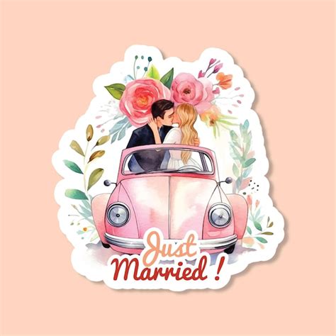 Premium Vector Just Married Sticker Watercolor Paint