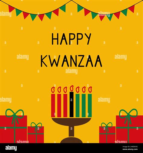 Vector Illustration Of Happy Kwanzaa Holidays Greeting Card With Kinara And Flags Celebration