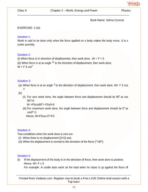 Work Energy And Power Solutions For Icse Board Class Physics