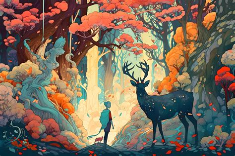 Illustration Artistiques THE DEER Majestic Royal Deer In Serene