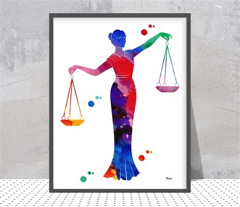 Justice Symbol Watercolor Print Lady Justice Art Print Lawyer Etsy