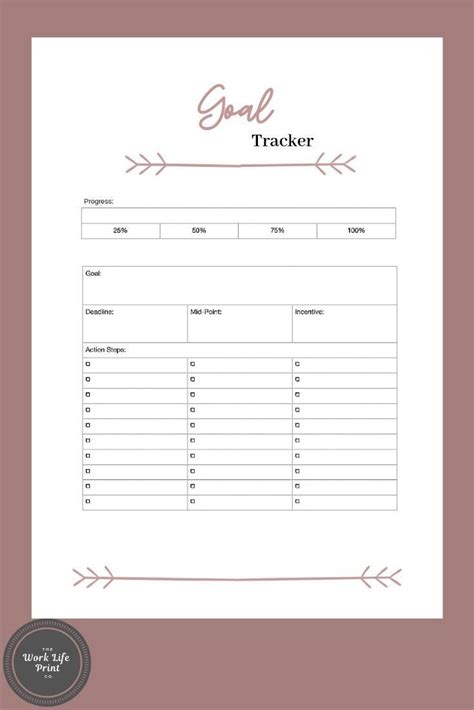 Goals Tracker Printable Progress Planner Insert 2020 Goals Progress