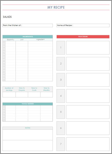 Recipe Creator Excel Template Editable Recipe Binder Etsy