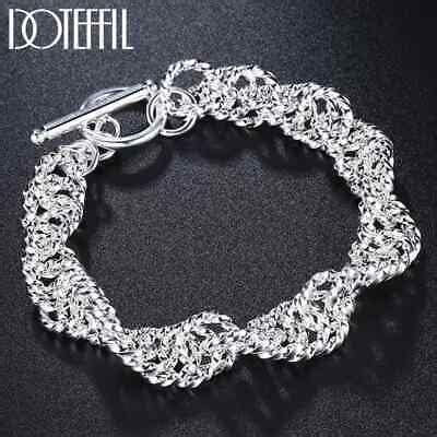 DOTEFFIL 925 Sterling Silver Water Wave Circle Chain Bracelet Charm