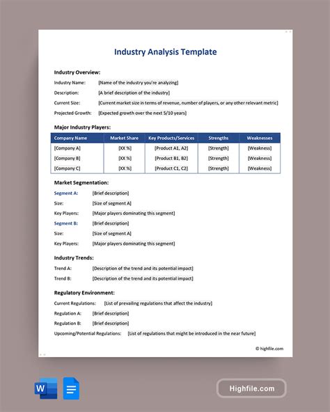 Industry Analysis Template Word Google Docs Highfile