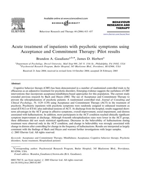 Acute Treatment Of Inpatients With Psychotic Symptoms Using