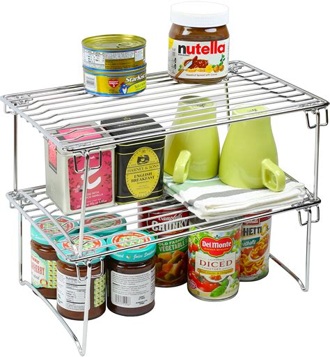 Buy 2 Pack - DecoBros Stackable Kitchen Cabinet Organizer, Chrome ...