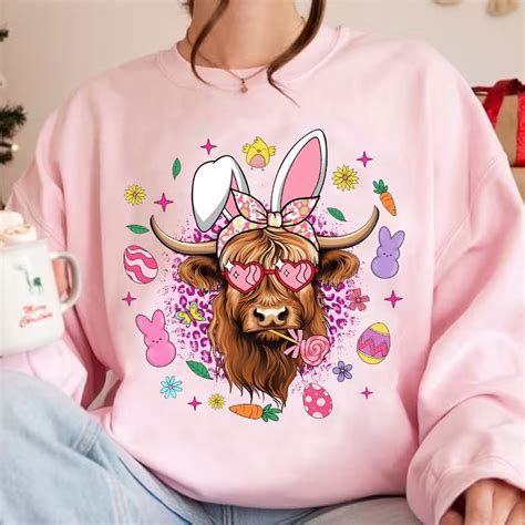 Easter Heifer Vibes Png Highland Cow Png Retro Easter Png Easter