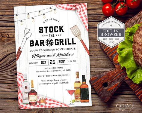 Stock The Bar And Grill Couples Shower Invitation Bar And Grill Etsy Byob Party Grill Party