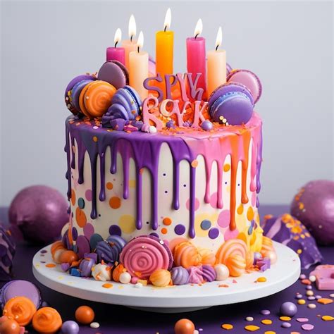 Premium Ai Image Colorful Birthday Cake With Sprinkles And Candles