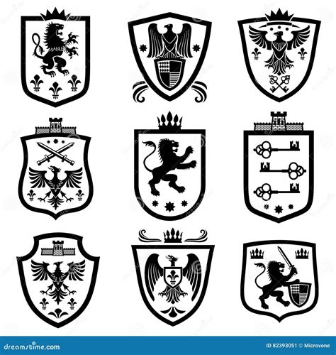 Royal Shields Nobility Heraldry Coat Of Arms Vector Set Stock Vector Illustration Of Blazon