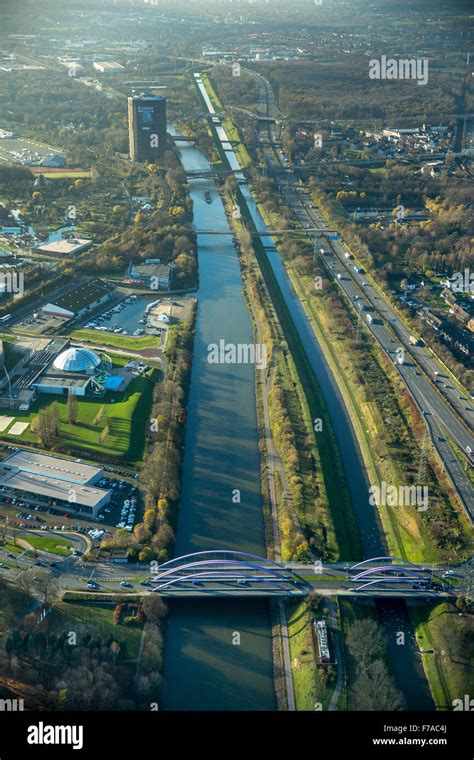 Fluss Emscher Und Den Rhein Herne Kanal An Der Marina Oberhausen