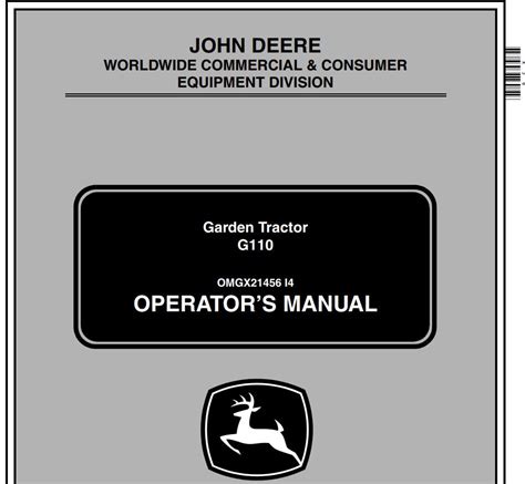 John Deere Garden Tractor G110 Operator S Manual