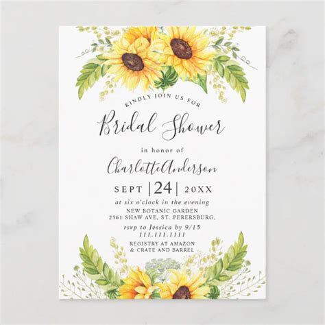 Elegant Sunflowers Eucalyptus Bridal Shower Card Zazzle