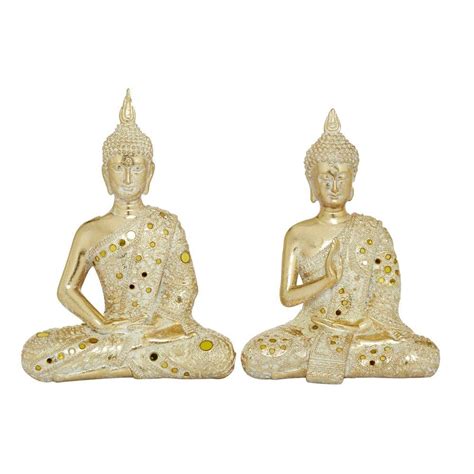 Litton Lane Gold Polystone Meditating Buddha Sculpture With Engraved