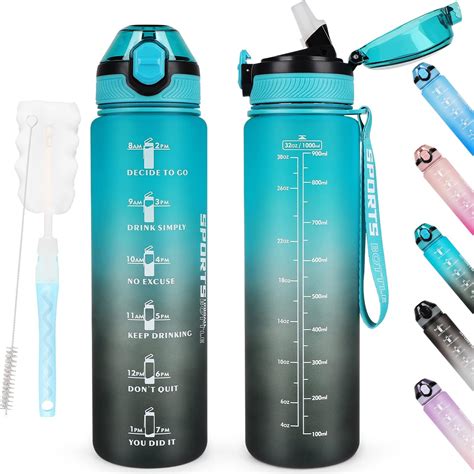 ANGVOOL Water Bottle 1l With Straw Leak Proof BPA Free Flip Top Sports