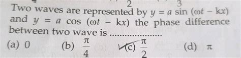 Two Waves Are Represented As Y1 2a Sin ω T Pi 6 And Y2 2a Cos