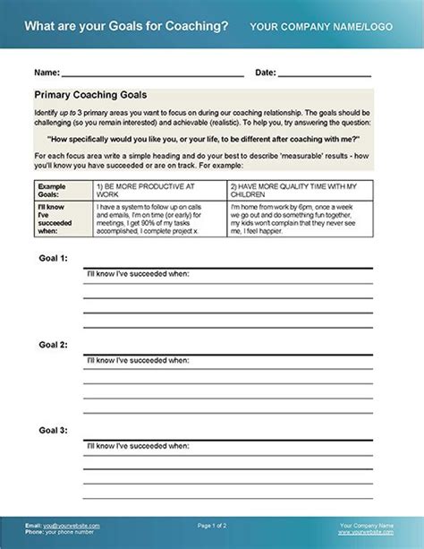 Life Coaching Worksheets Pdf