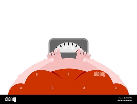 Fat Man On Scales Top View Vector Illustration Stock Vector Image