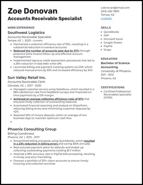 Accounts Receivable Resume Examples Built For