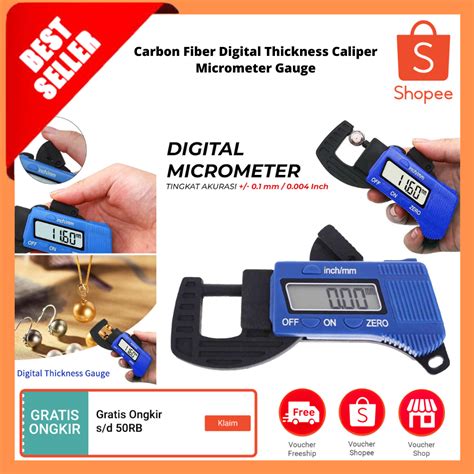 Jual Carbon Fiber Digital Thickness Caliper Micrometer Gauge Alat