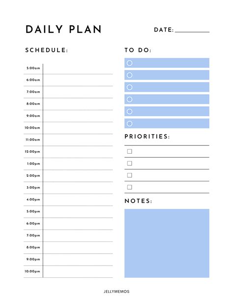 Daily Planner Page That Has A 5am To 10pm Schedule On The Left Side And