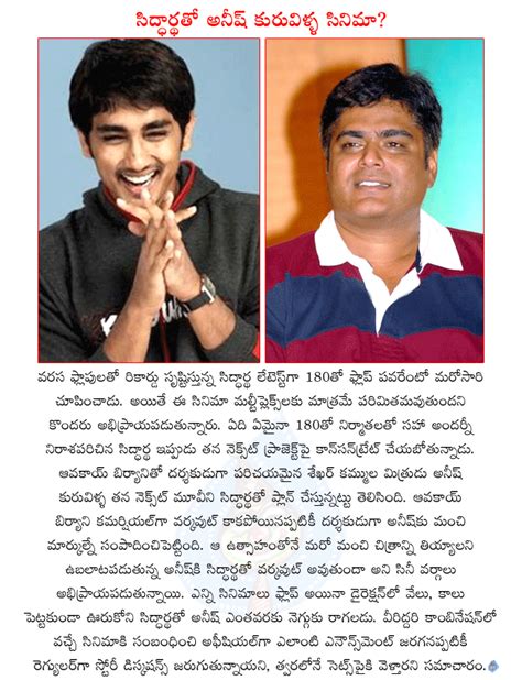 hero sidhartha,180 hero sidhartha,hero sidhartha next movie with anish kuruvilla,avakay biryani ...