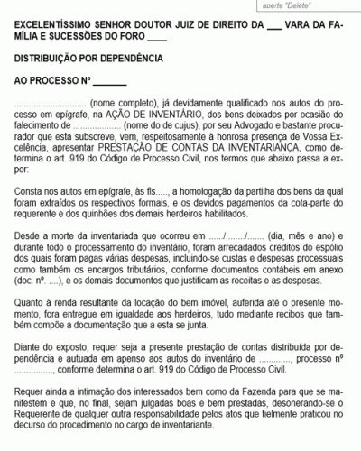 Refer Ncia Para Peti O A O Presta O De Contas Da Inventarian A