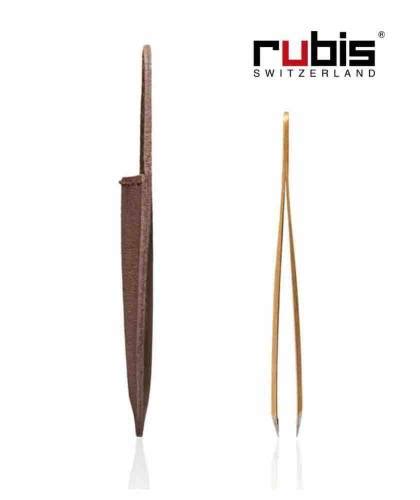 Rubis Switzerland Pince Piler Mors Biais Or Et Tui Cuir Marron