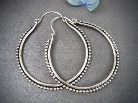 Fusion 2 Large Sterling Silver Hoops Statement Earrings Oxidized