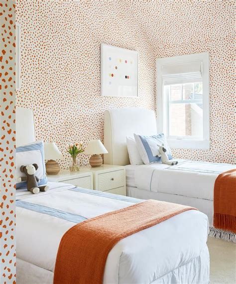 Contemporary Girls Bedroom Features Thibaut Tanzania Wallpaper In