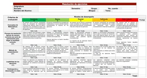 RUBRICAS PARA EVALUAR MATEMÁTICAS Rúbricas Matematicas Evaluar