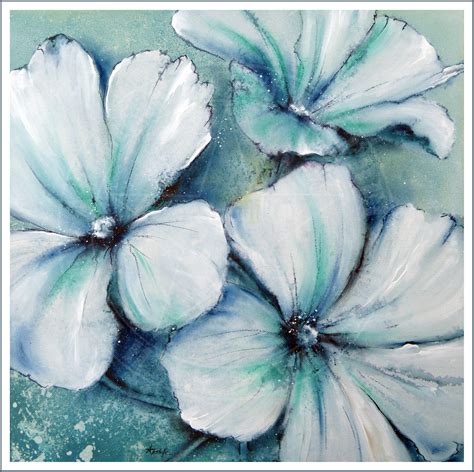 Eisblaue Malven Acrylic Art On Canvas Blumen Malen Acrylmalerei