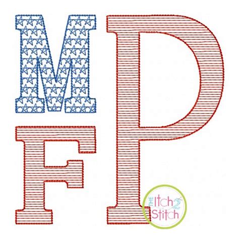 Stacked Serif Patriotic Motif Embroidery Monogram Font Machine