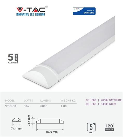 V Tac W Ft Led Batten Fittings Integrated Tube Lamp K Day White