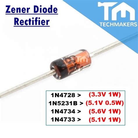 Zener Diode 1N4728 3 3V 1W 1N4733 5 1V 1W 1N5231B 5 1V 0 5W