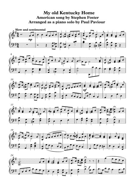 My Old Kentucky Home By Stephen Foster Piano Solo Digital Sheet