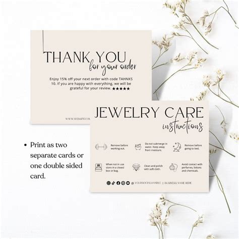 Editable Jewelry Care Card Template Jewellery Care Packaging Inserts