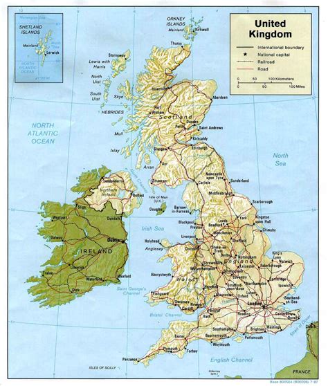 British Isles Shaded Relief Map Enlarged