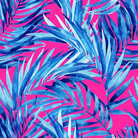 Watercolor Tropical Leaves And Flowers Seamless Pattern Stock