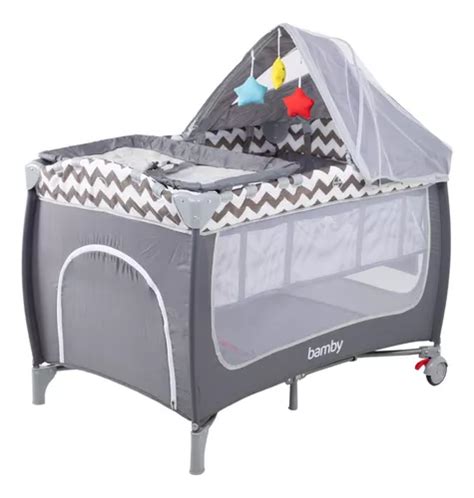 Cuna Corral Para Bebe Plegable Mosquitero Cambiador Juguete Color Gris