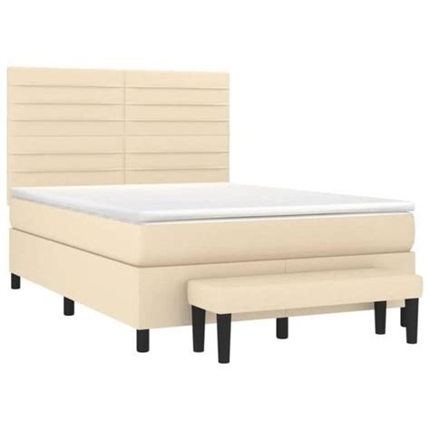 Estink Lit Sommier Tapissier Avec Matelas Cr Me X Cm Tissu