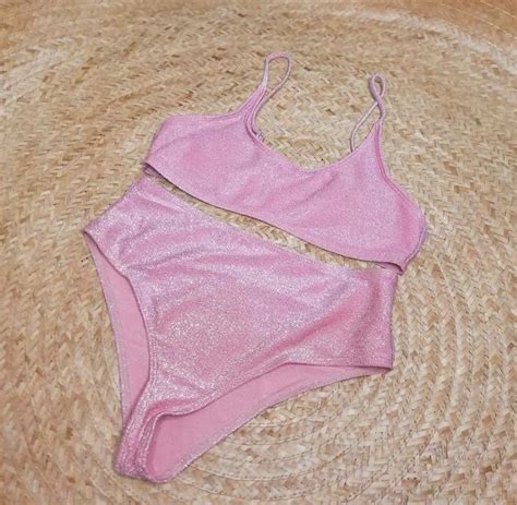 2 Piece Pink Glittery Bikini Women S Fashion Swimwear Bikinis Swimsuits On Carousell