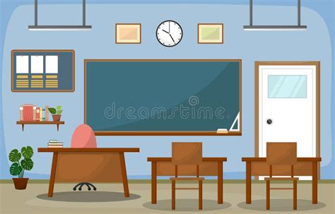 School Classroom Interior Room Blackboard Furniture Flat Design Vector Stock Vector