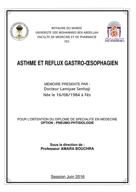 PDF ASTHME ET REFLUX GASTRO OESOPHAGIEN