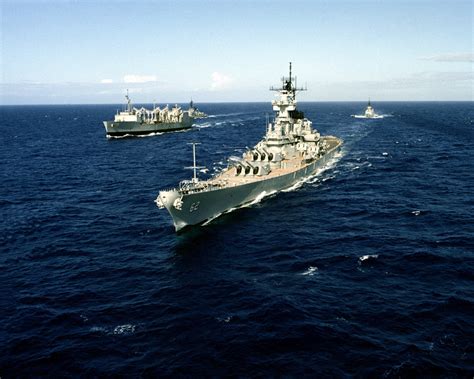 An Aerial Port Bow View Of The Battleship Uss New Jersey Bb