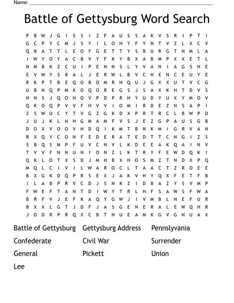 Battle Of Gettysburg Word Search Wordmint